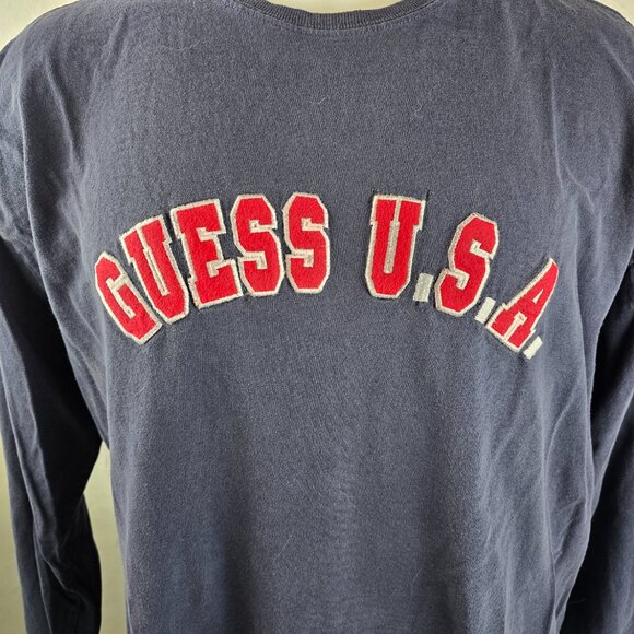 Vintage Guess Jeans T Shirt Mens XL Blue Embroidered Made in USA Long Sleeve - Picture 2 of 9